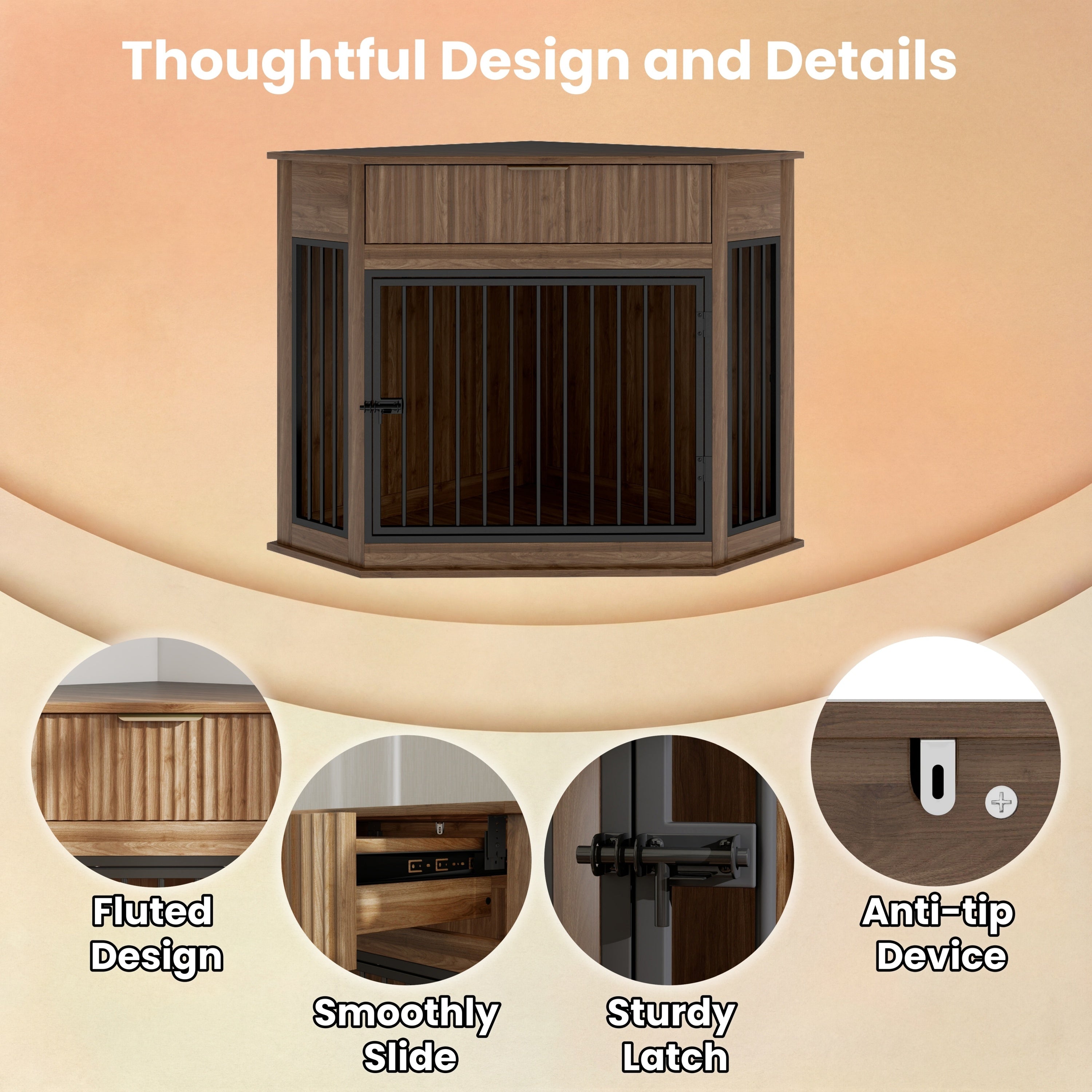 Corner Dog Crate — Fluted Drawer