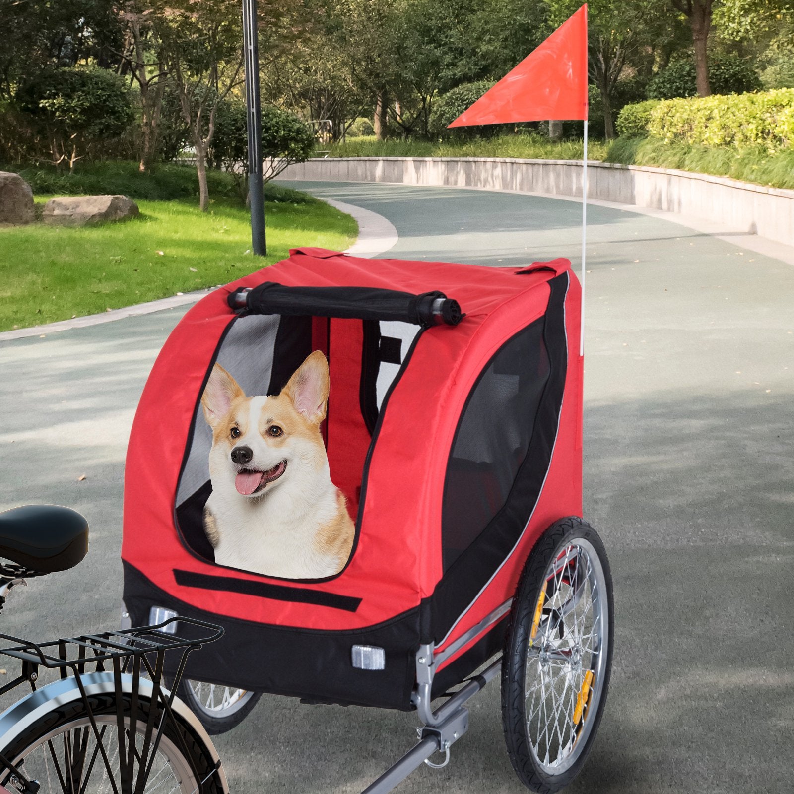Foldable Pet Bike Trailer — Red