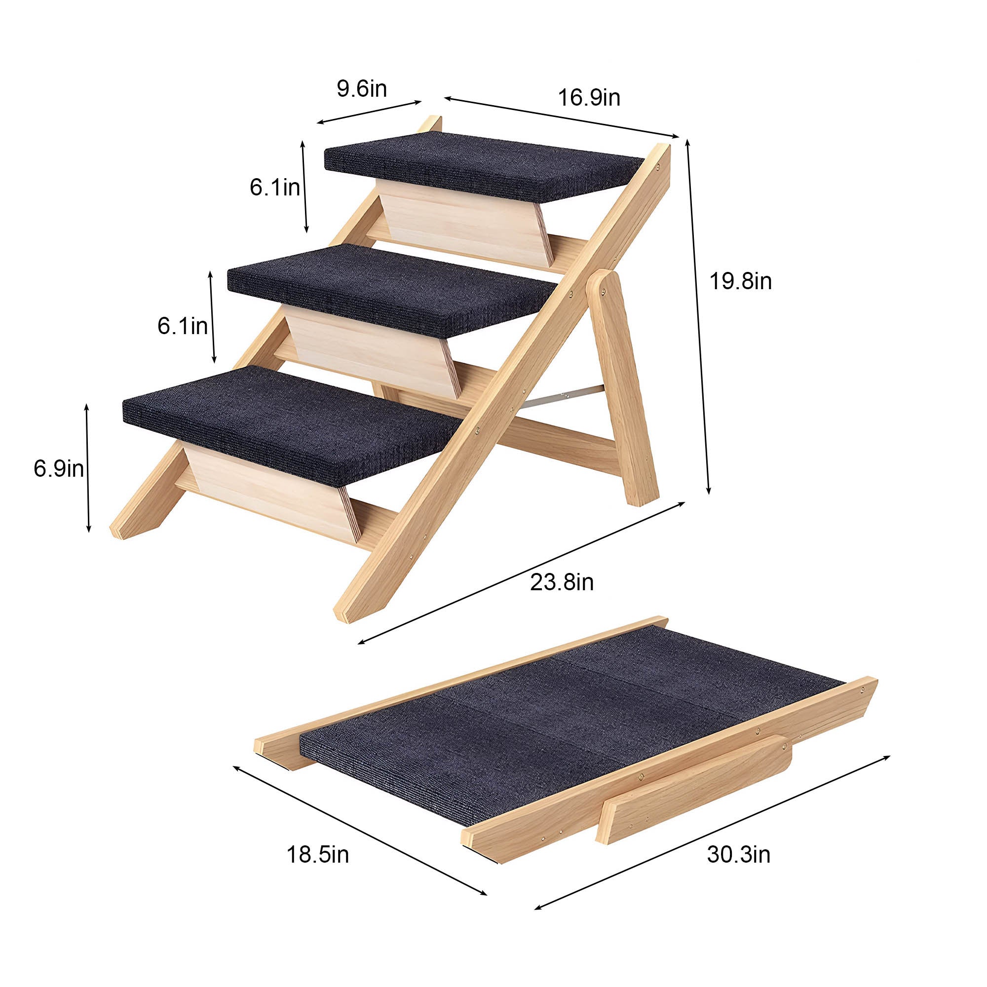 Foldable Wood Pet Stairs & Ramp — Small