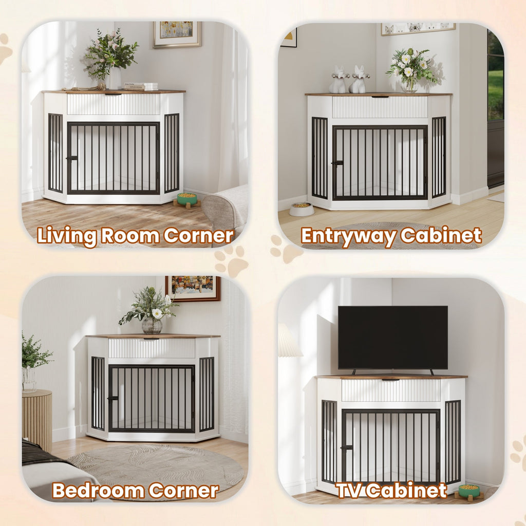 Corner Dog Crate — Fluted Drawer