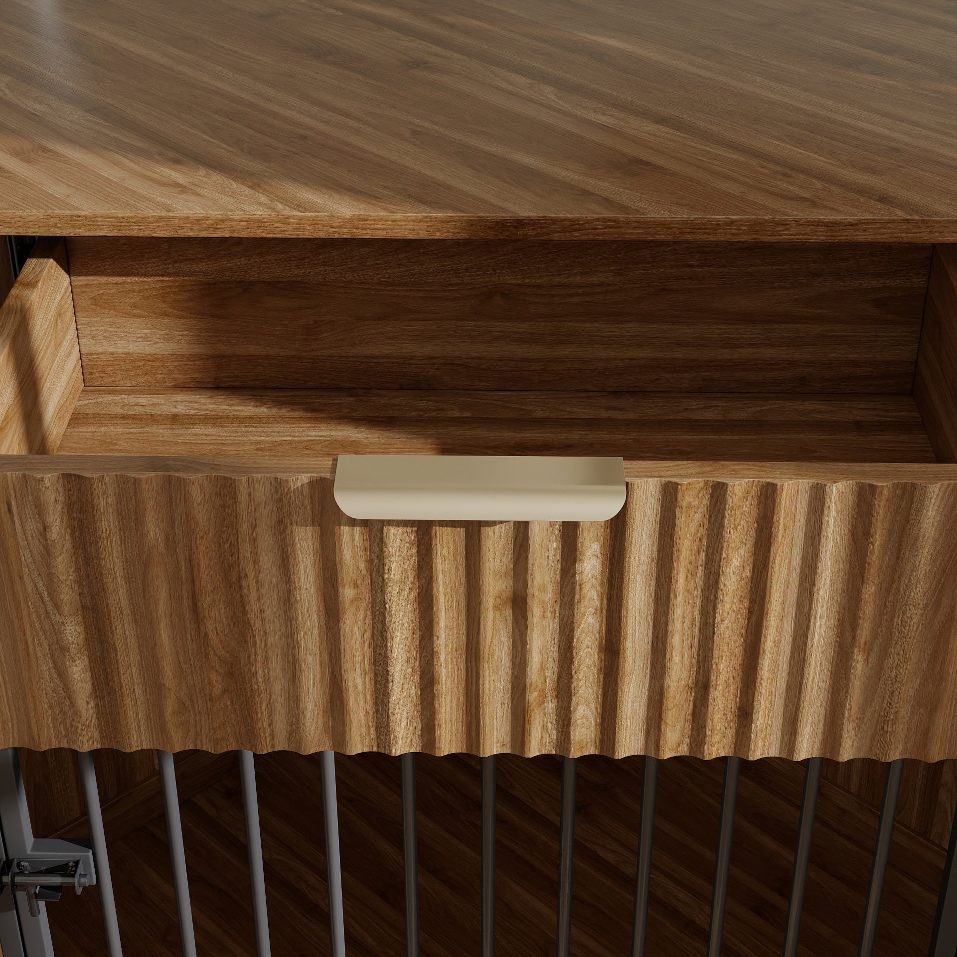 Corner Dog Crate — Fluted Drawer