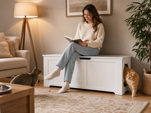Hidden Litter Box Cabinet — Top Open