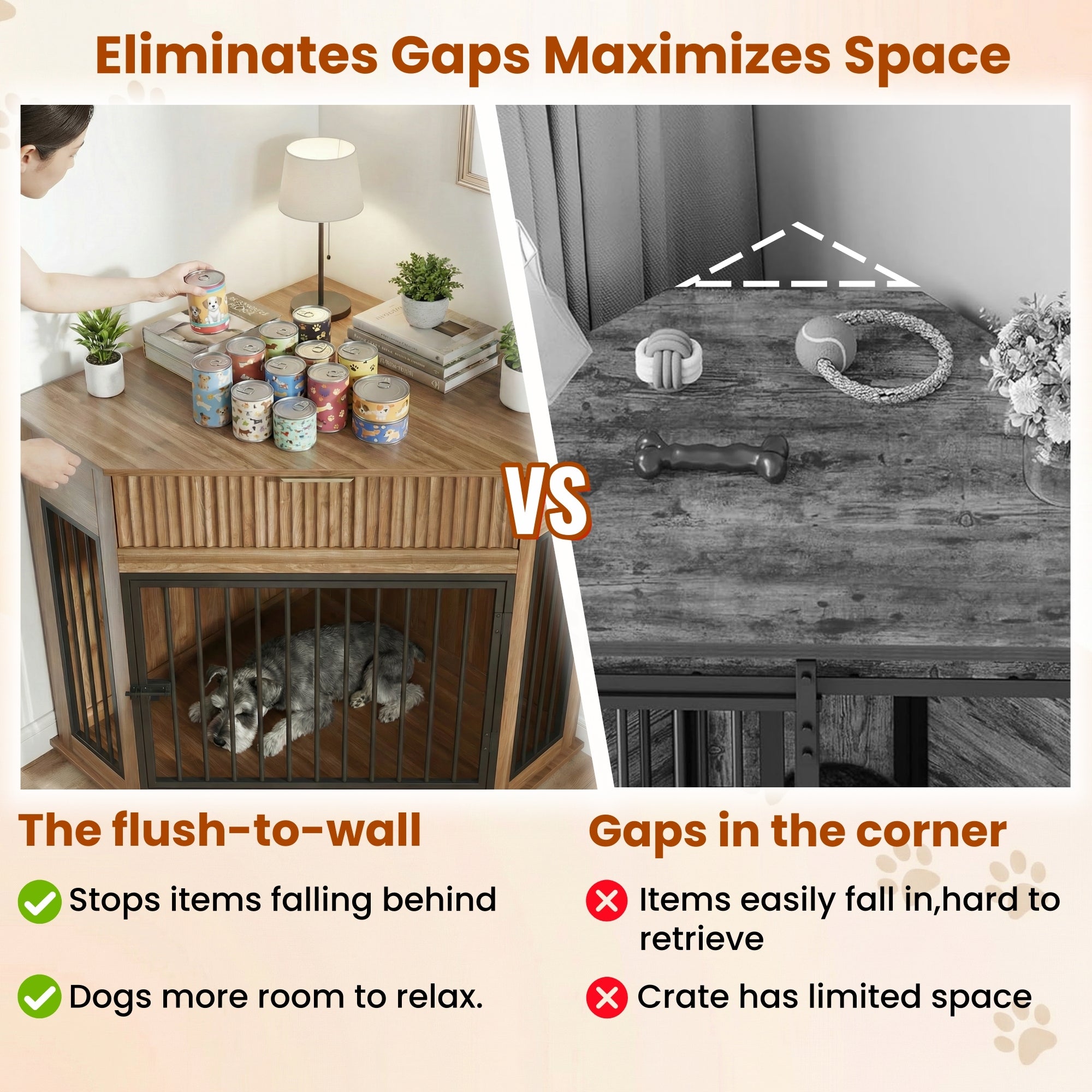 Corner Dog Crate — Fluted Drawer
