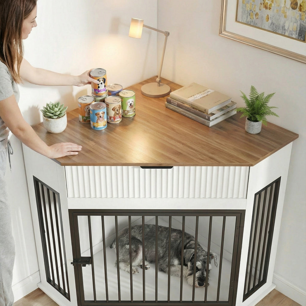Corner Dog Crate — Fluted Drawer