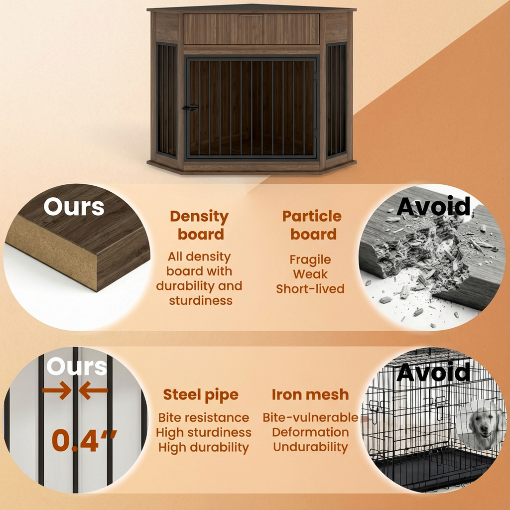 Corner Dog Crate — Fluted Drawer