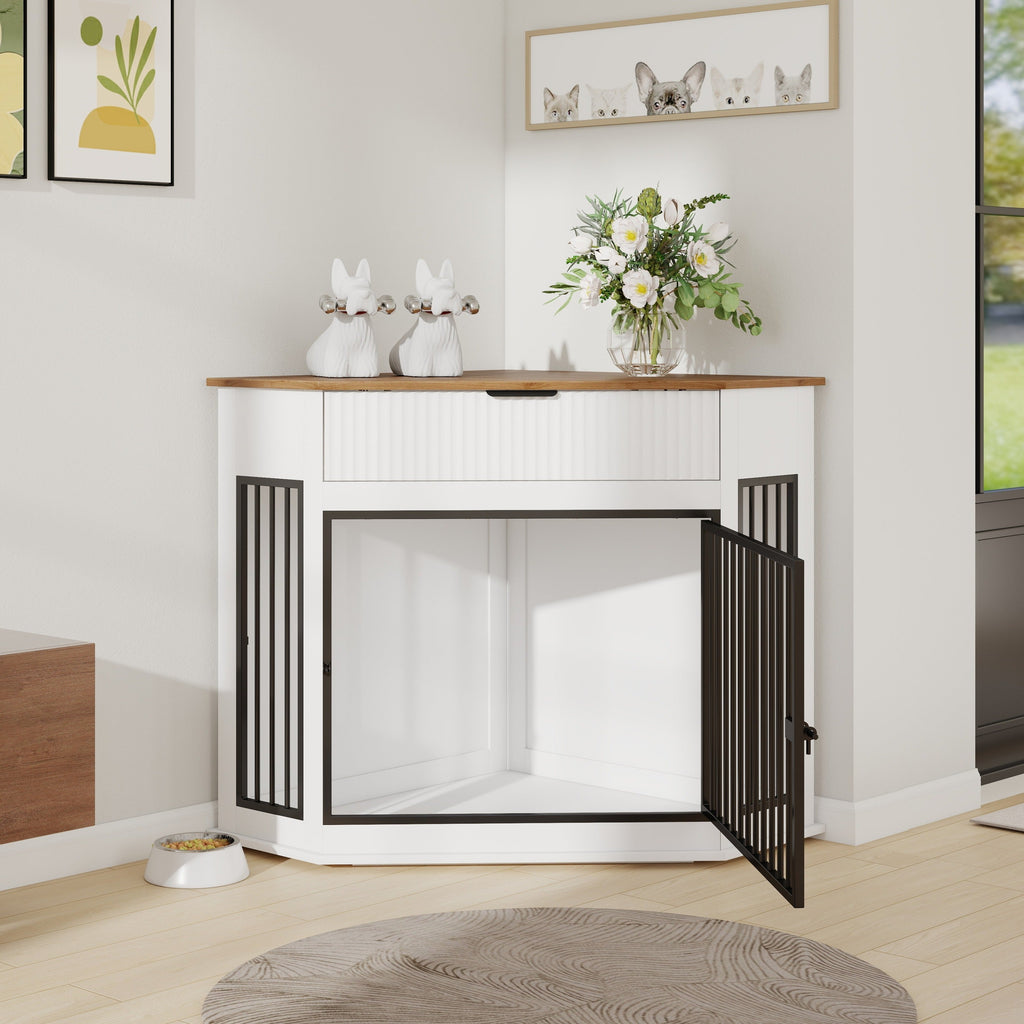 Corner Dog Crate — Fluted Drawer