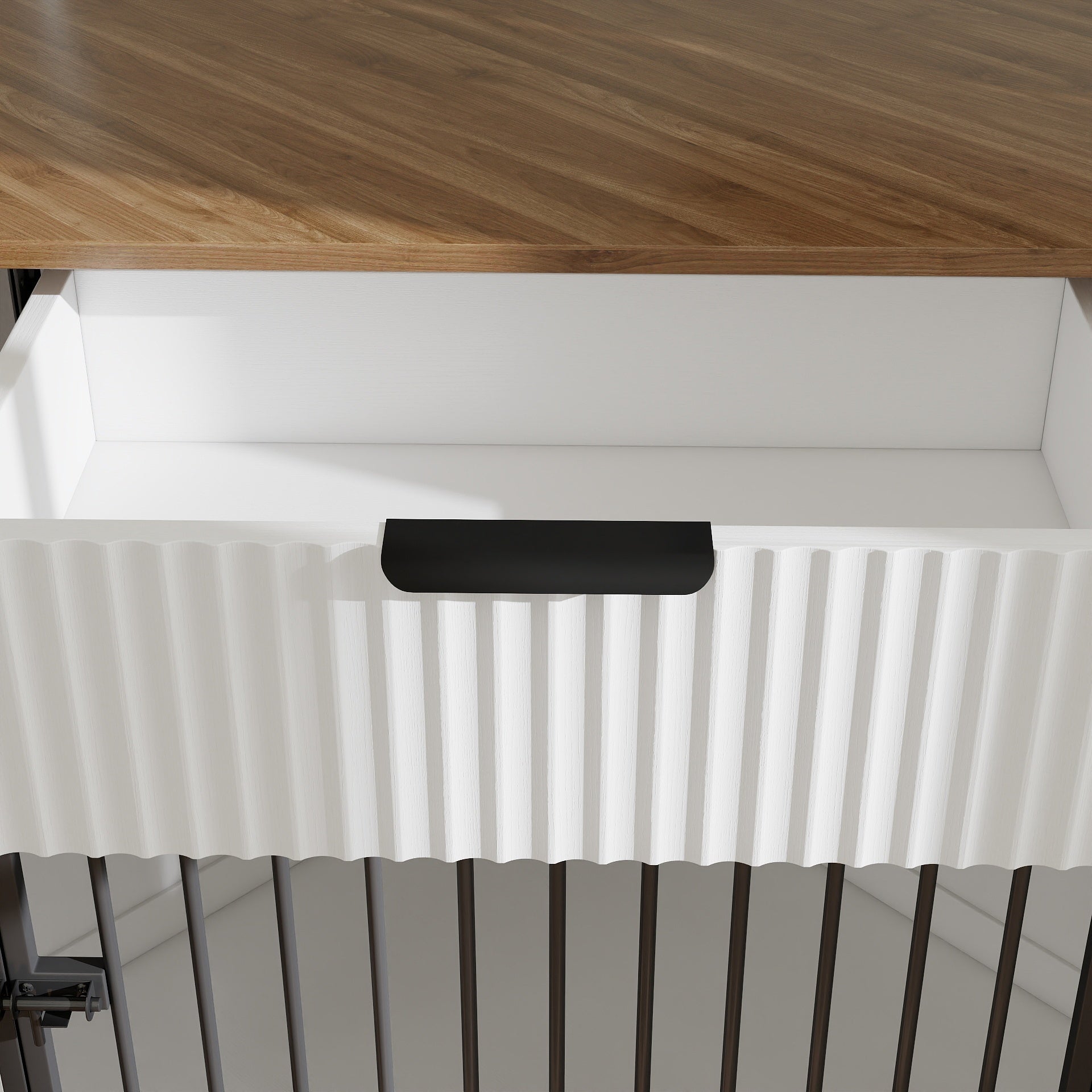 Corner Dog Crate — Fluted Drawer