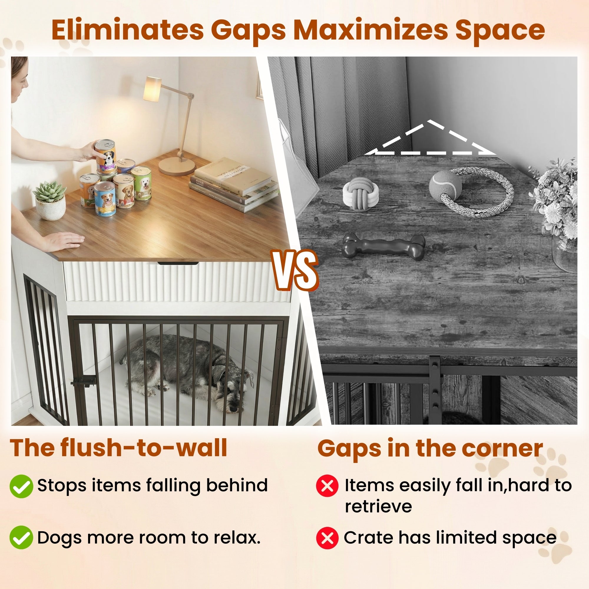 Corner Dog Crate — Fluted Drawer