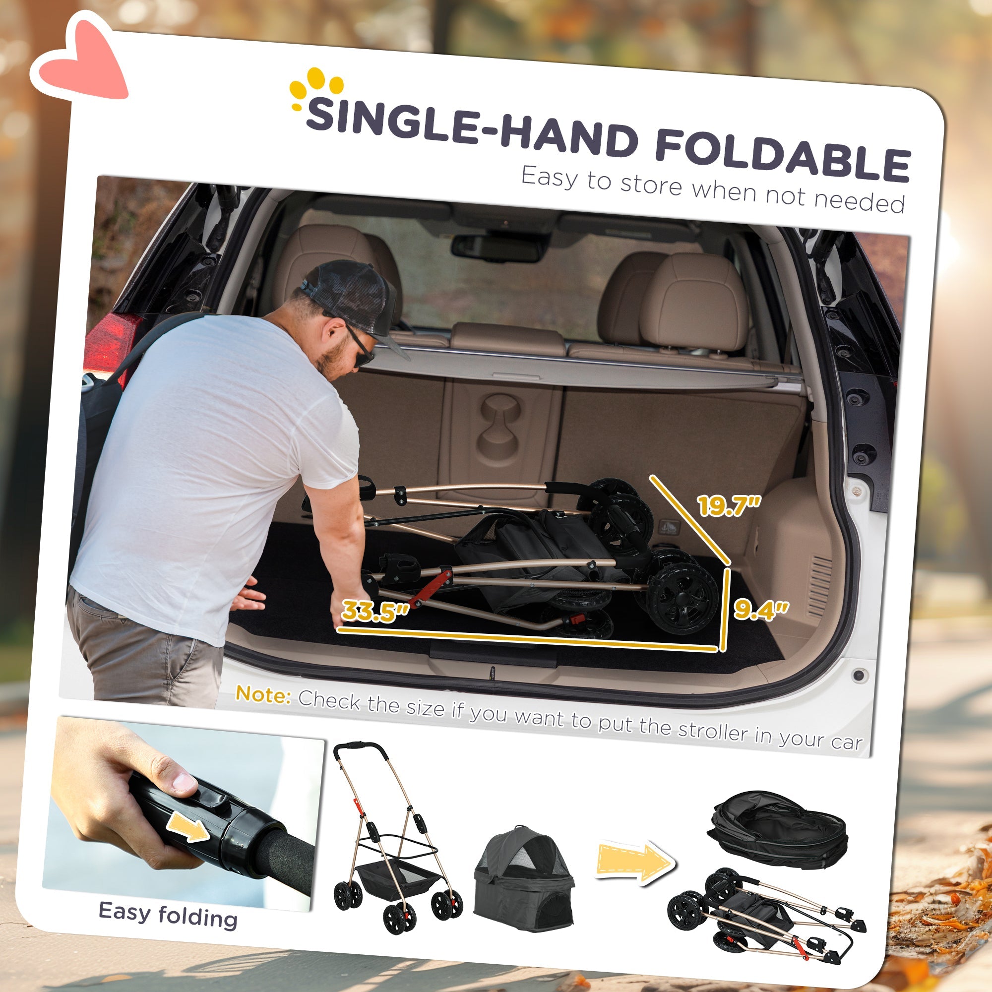 3-in-1 Foldable Pet Stroller — Small Dogs