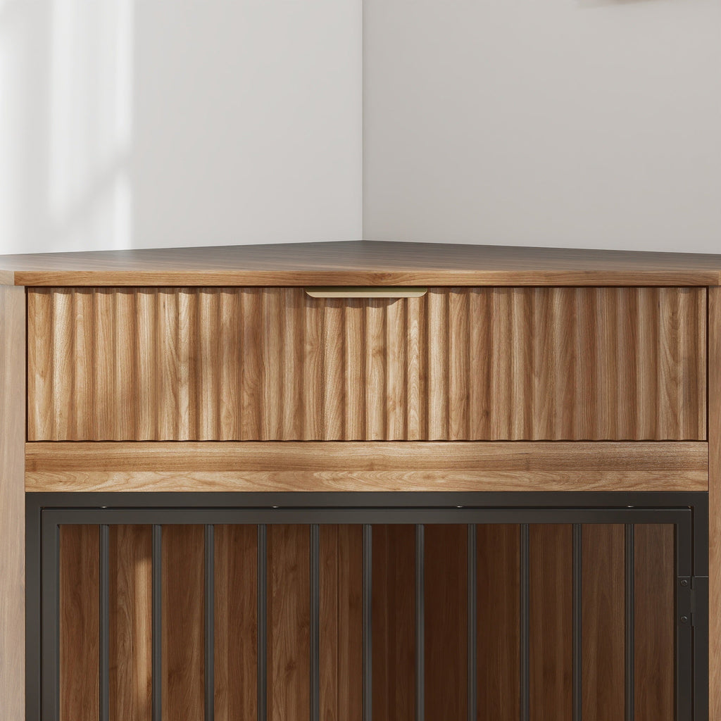 Corner Dog Crate — Fluted Drawer