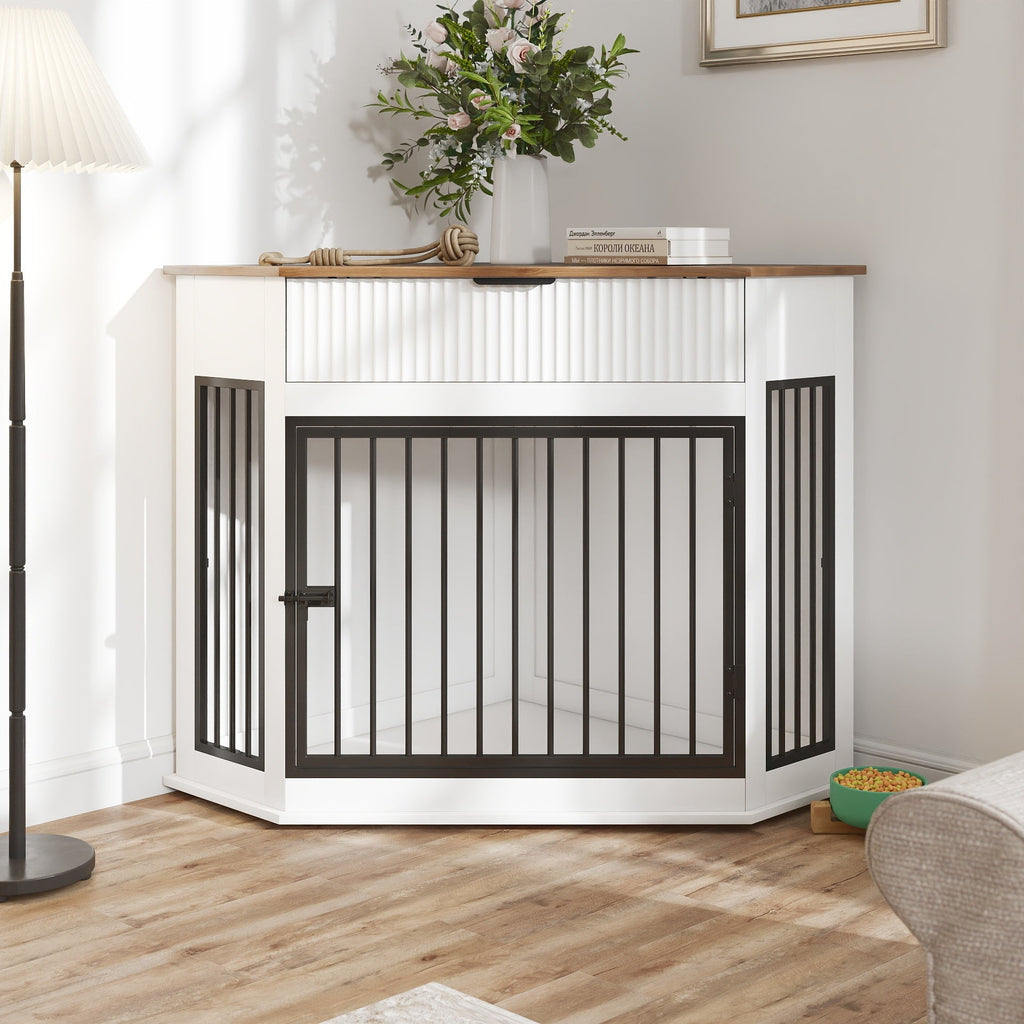 Corner Dog Crate — Fluted Drawer
