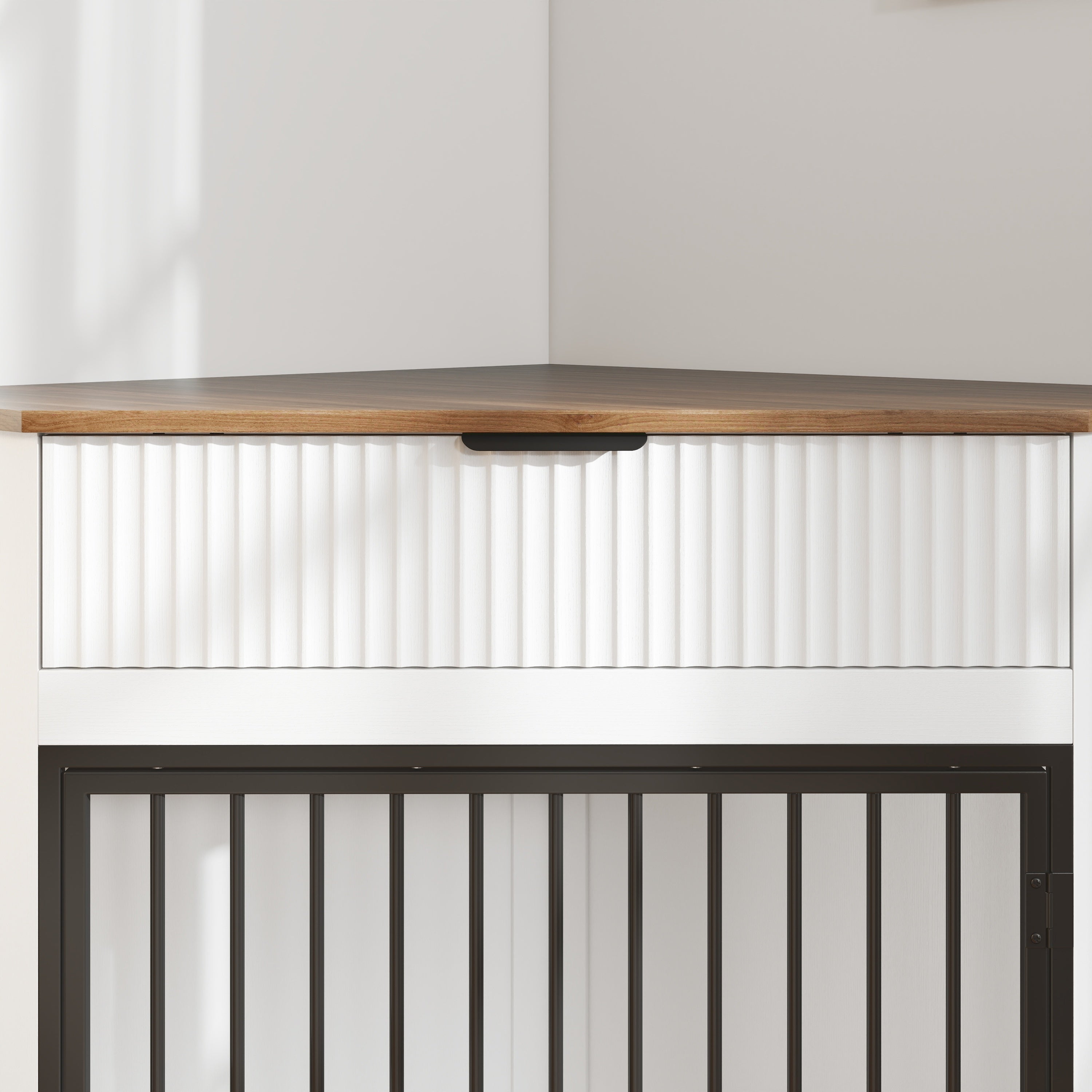 Corner Dog Crate — Fluted Drawer