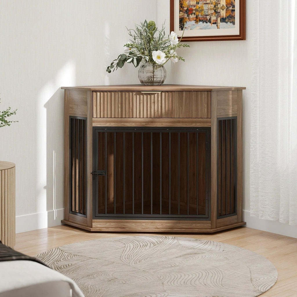 Corner Dog Crate — Fluted Drawer