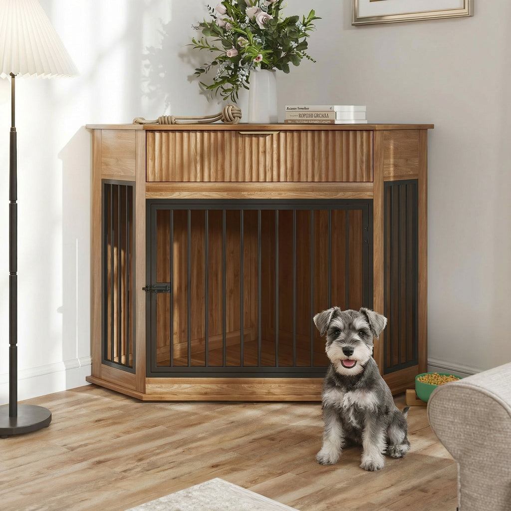 Corner Dog Crate — Fluted Drawer