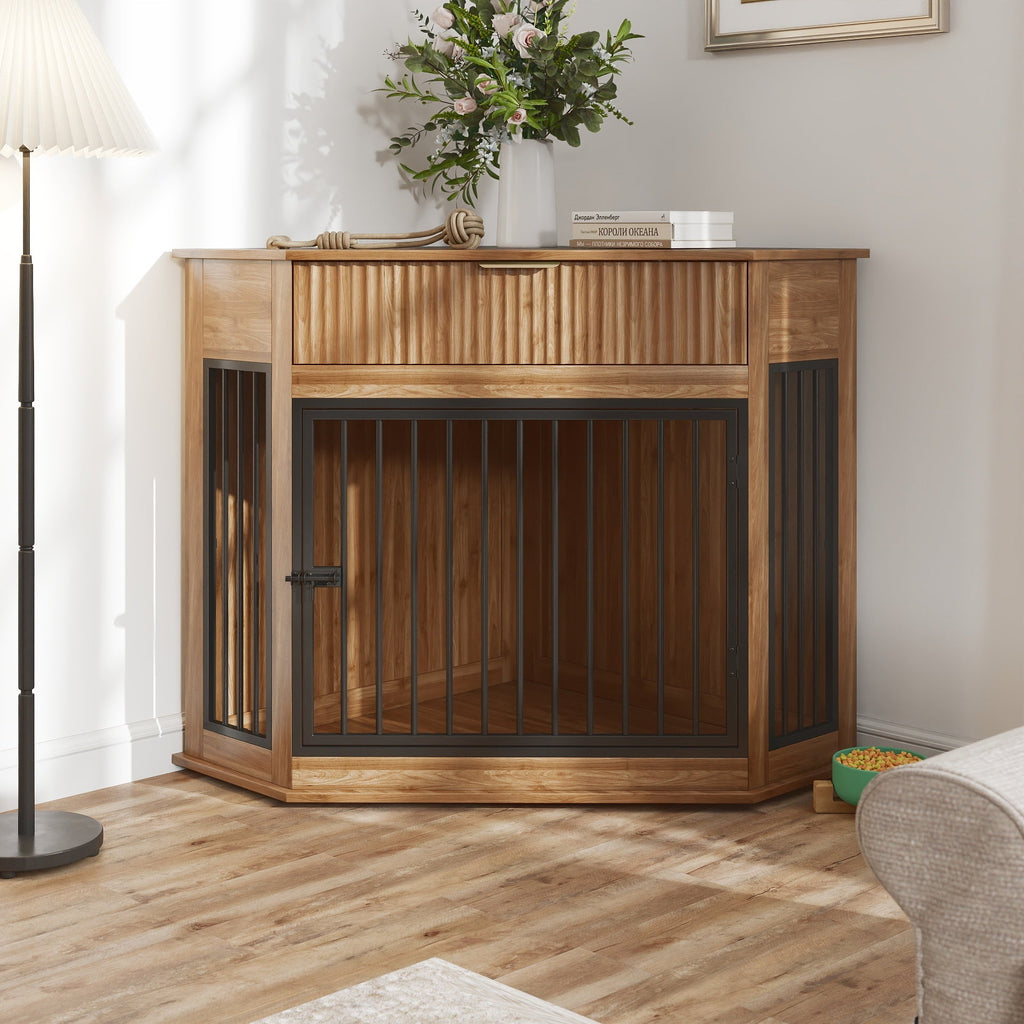 Corner Dog Crate — Fluted Drawer