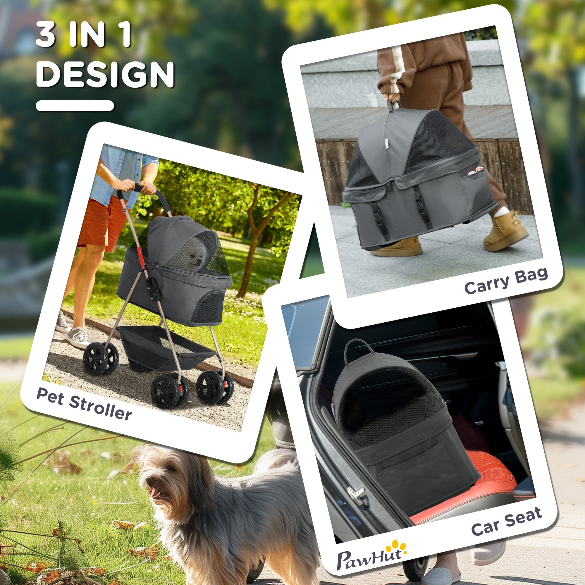 3-in-1 Foldable Pet Stroller — Small Dogs