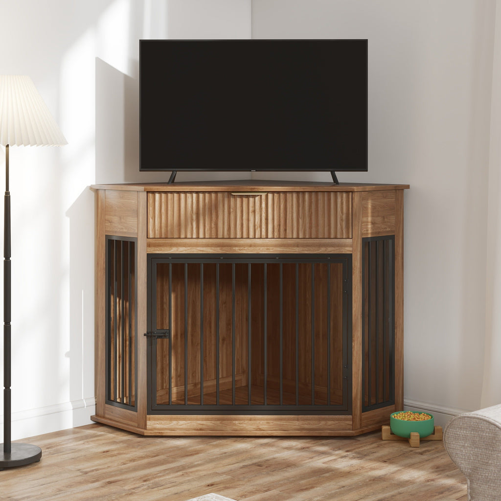 Corner Dog Crate — Fluted Drawer