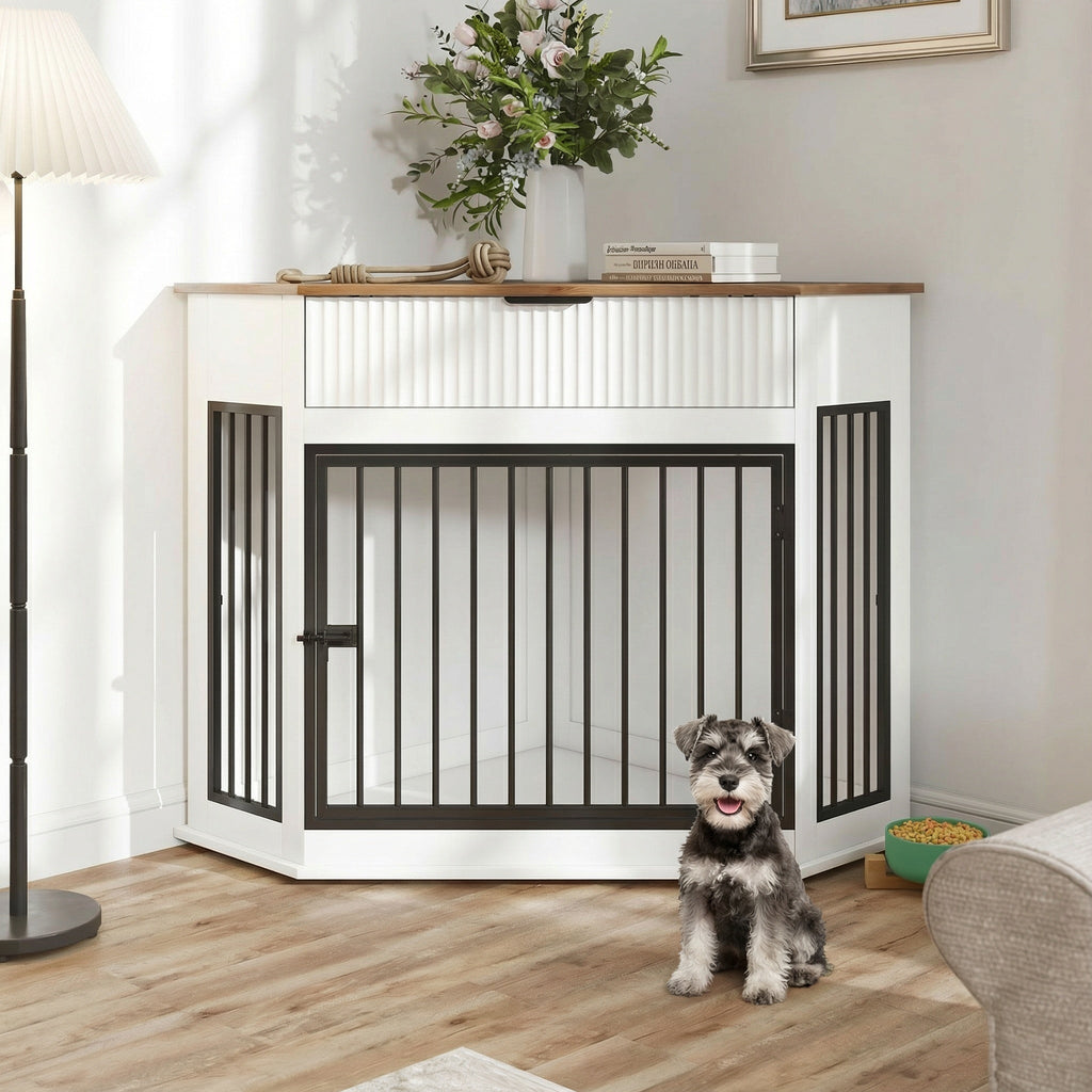 Corner Dog Crate — Fluted Drawer