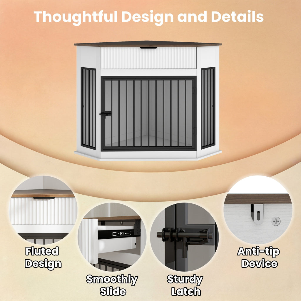 Corner Dog Crate — Fluted Drawer