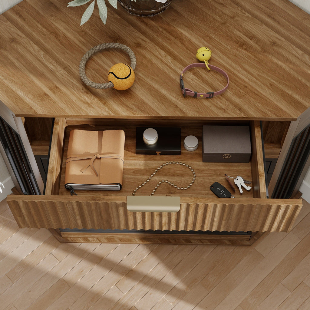 Corner Dog Crate — Fluted Drawer