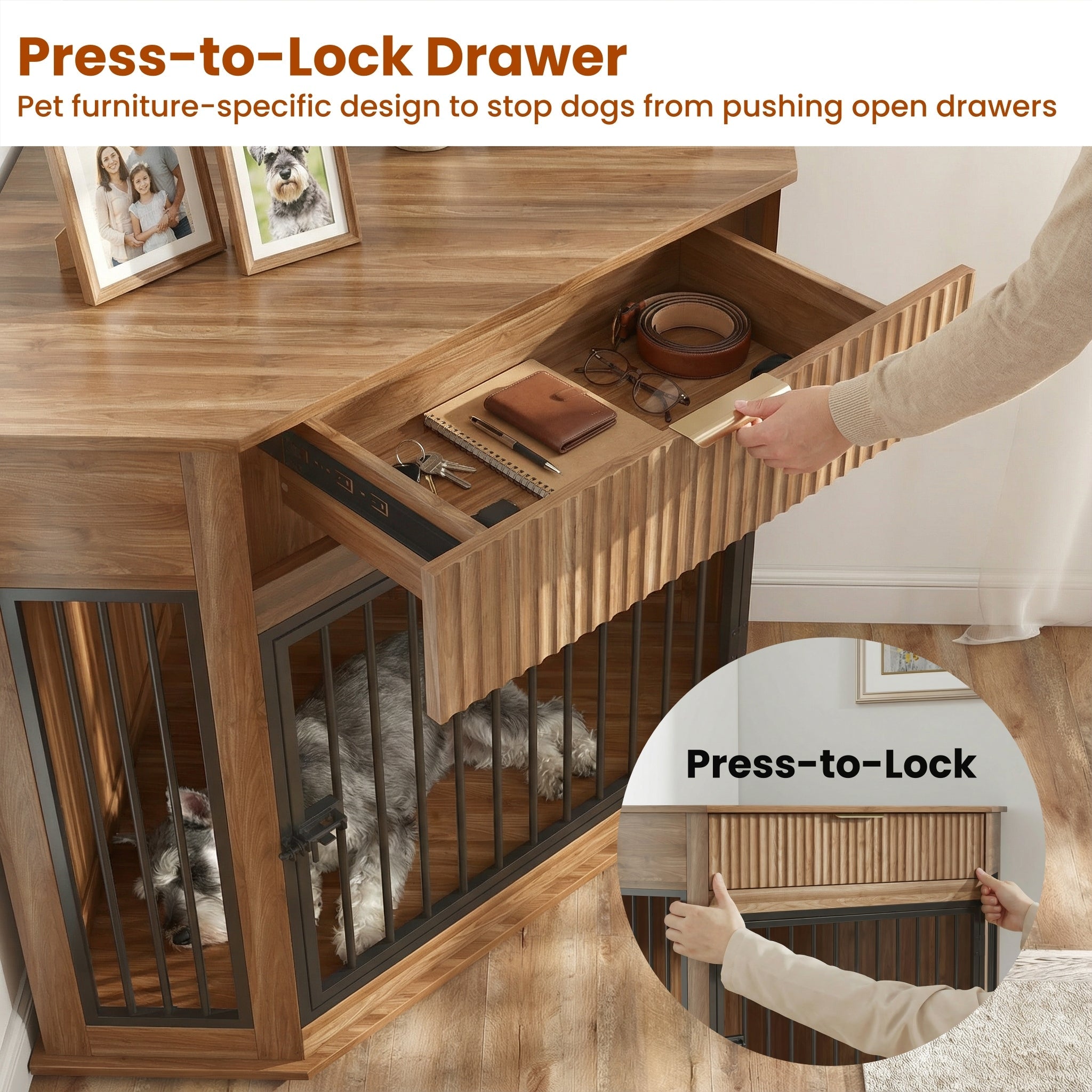 Corner Dog Crate — Fluted Drawer