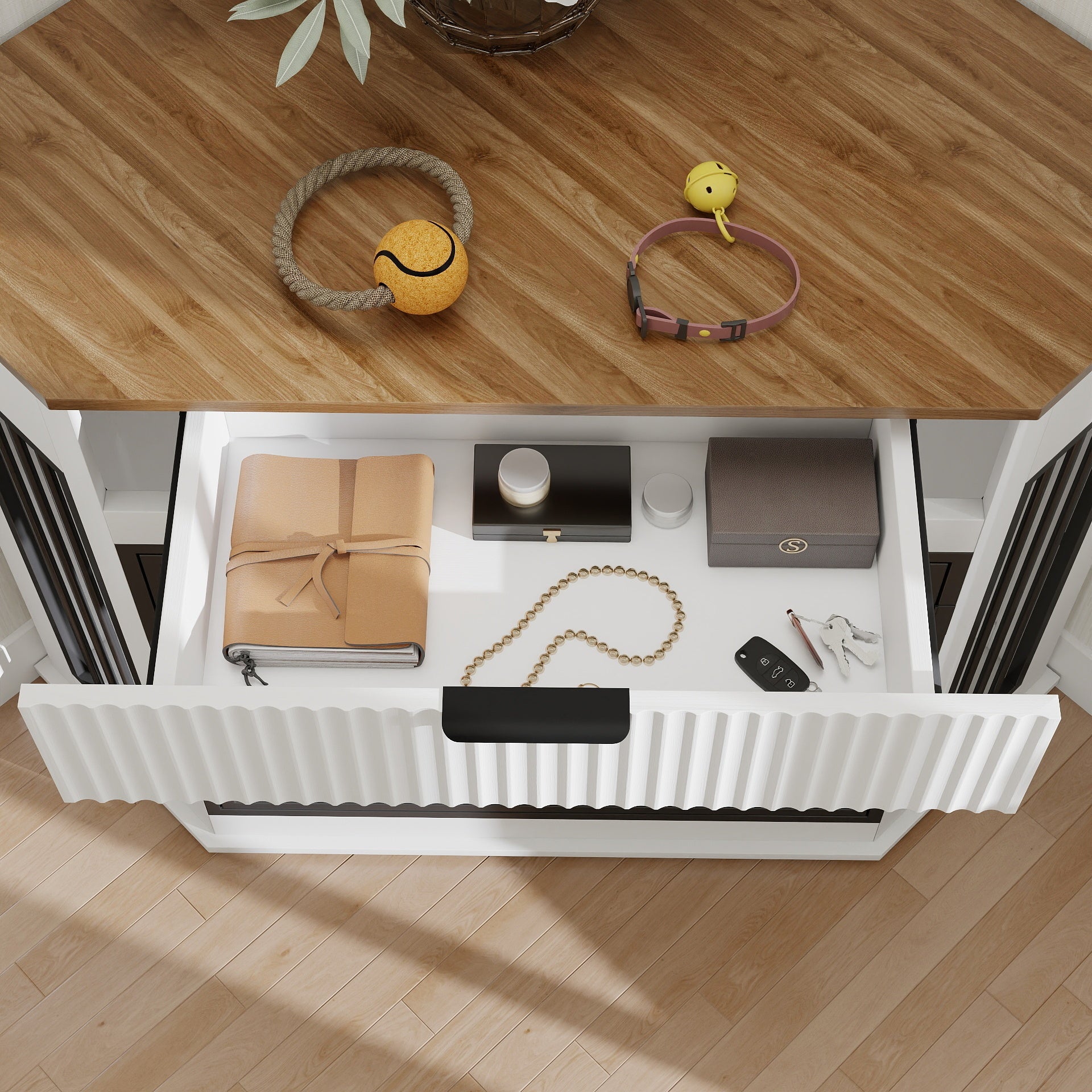 Corner Dog Crate — Fluted Drawer