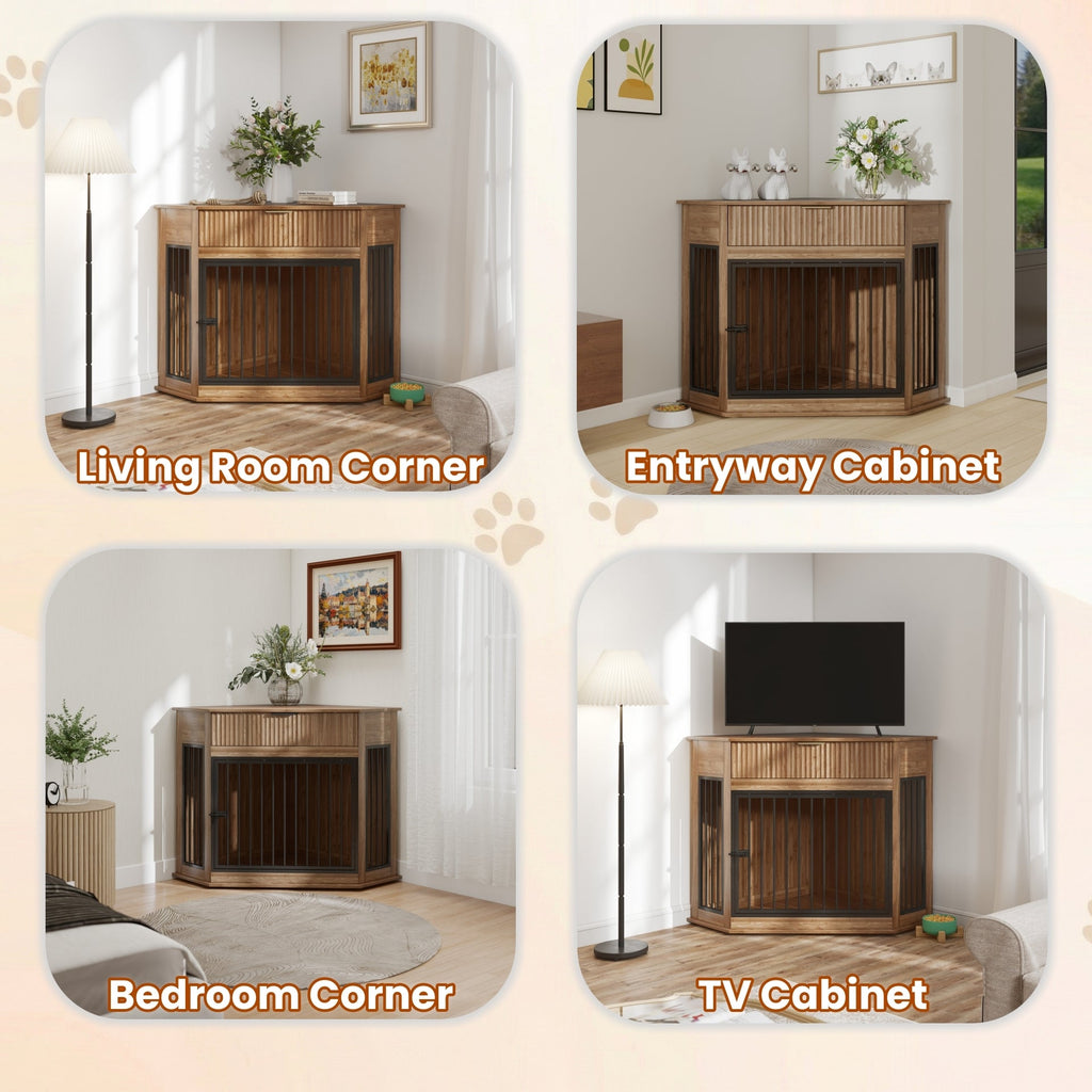 Corner Dog Crate — Fluted Drawer