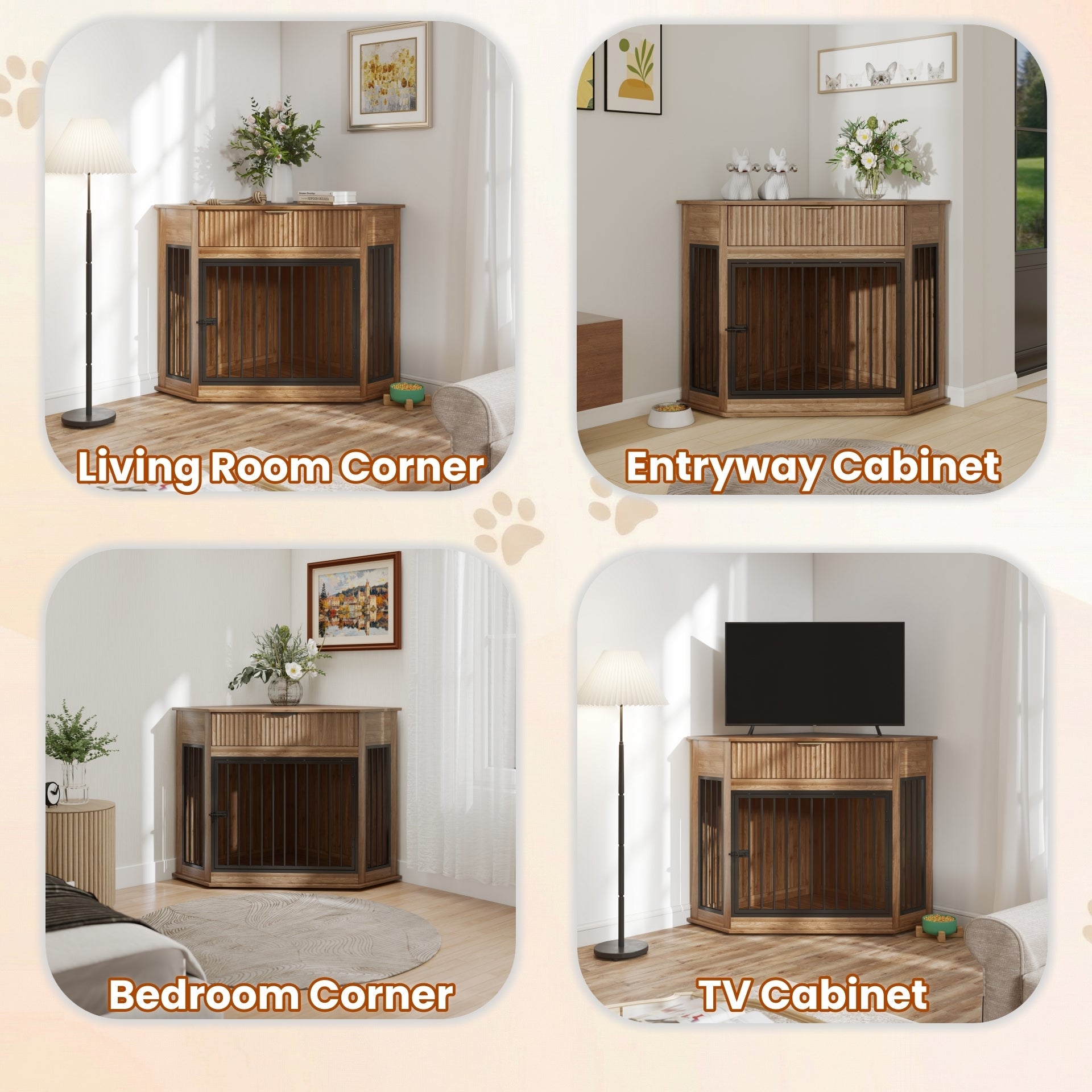 Corner Dog Crate — Fluted Drawer