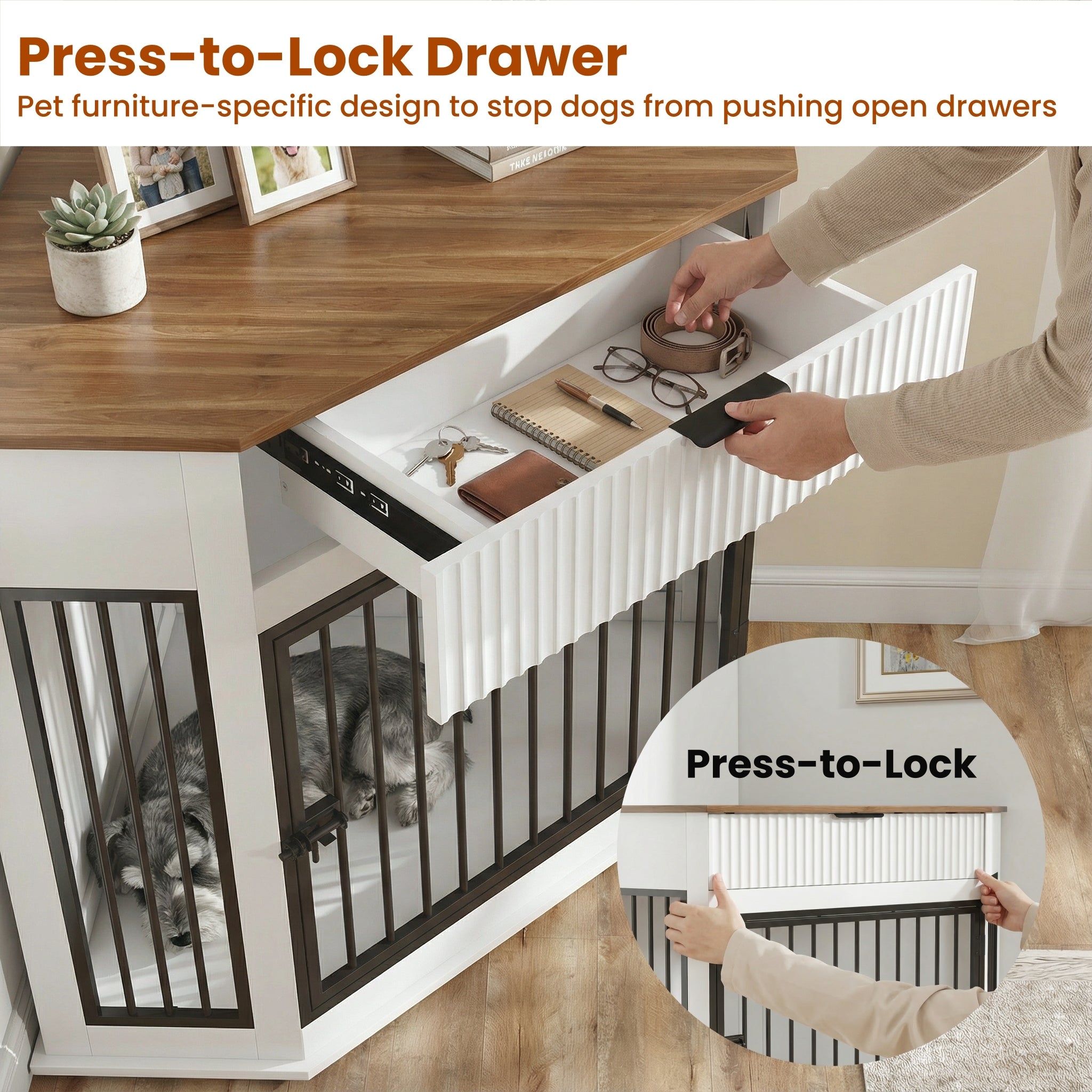 Corner Dog Crate — Fluted Drawer
